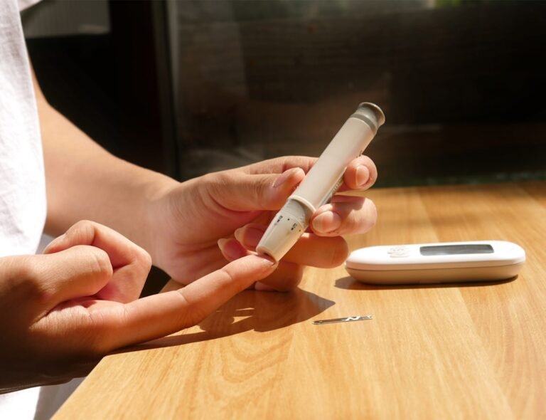 Person with medication and health tracking phone app
