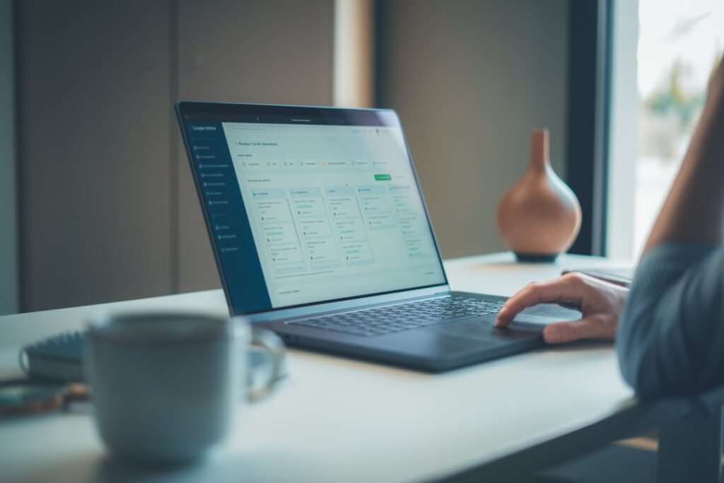 Office worker using productivity software on a laptop