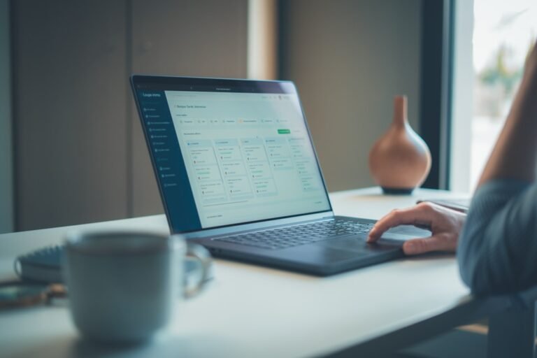 Office worker using productivity software on a laptop